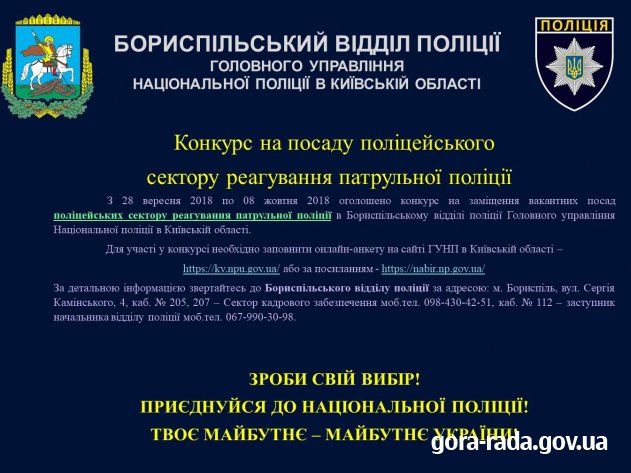 Оголошено конкурс на посаду поліцейського сектору реагування патрульної поліції
